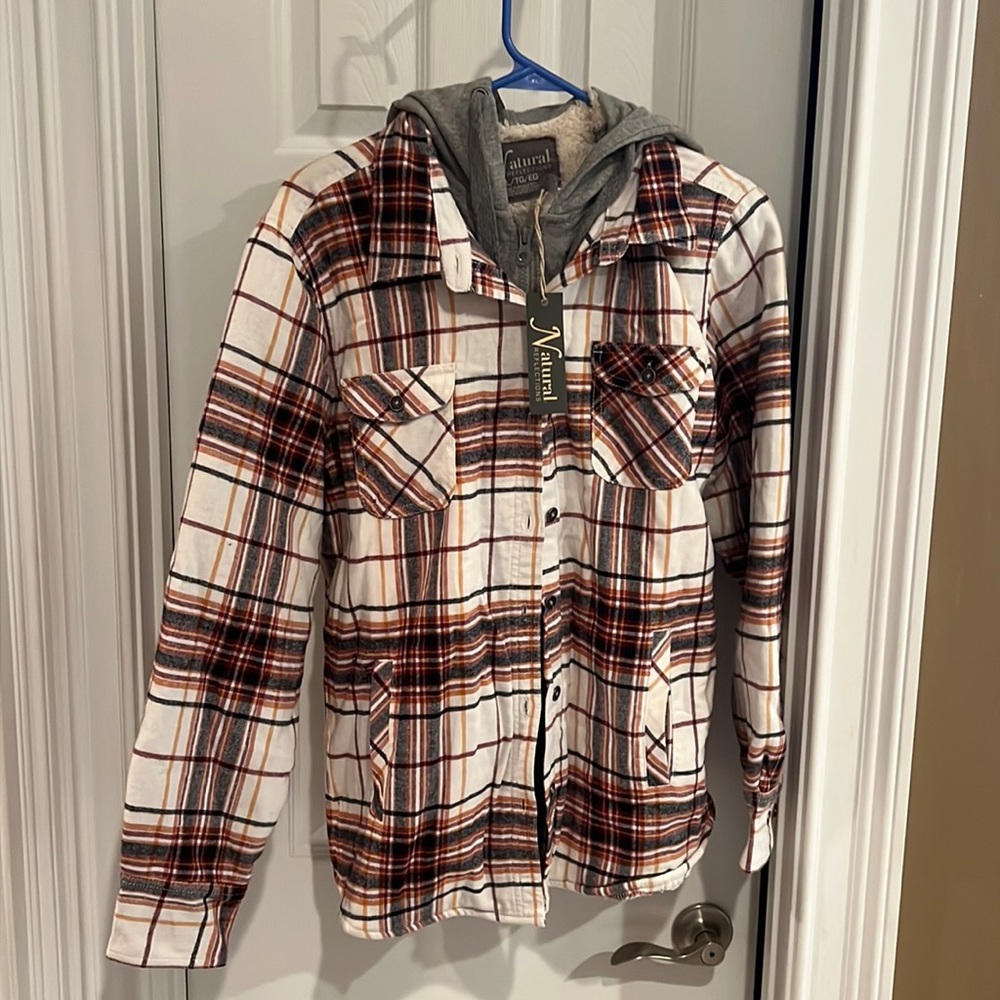 Ladies Flannel Hoodie Jacket Shirt Natural Reflections Shacket  NWT XL